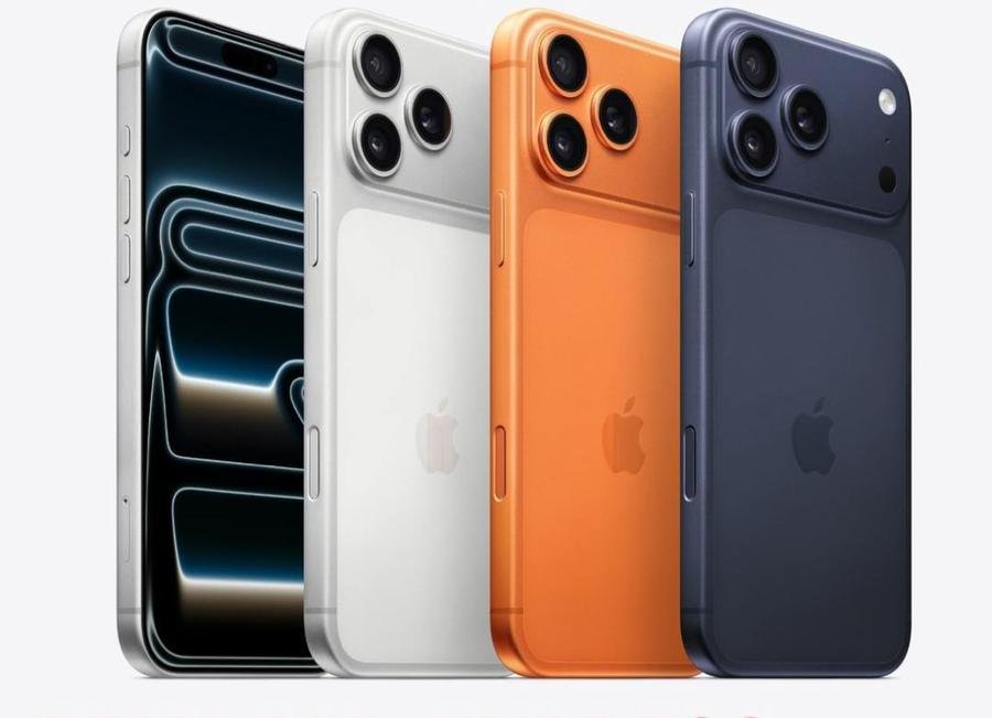 iPhone 17 Pro Max in four finishes on the LAMM Investment shop counter.